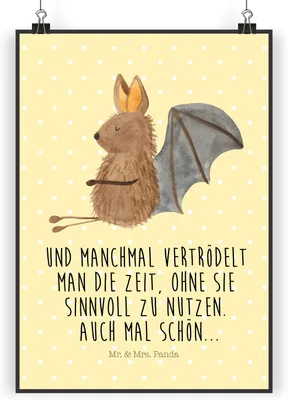 Produktbild von Mr. & Mrs. Panda Bild Fledermaus Sitzen DIN A5 - Gelb Pastell - Geschenk, Lustige Sprüche, wanddeko, wandkunst, Kunstdruck, Wandbild, Motivation, Fledermäuse, Plakat