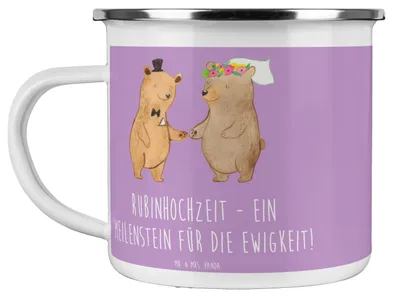 Produktbild von Mr. & Mrs. Panda Reisebecher 40. Hochzeitstag Rubinhochzeit - Lavendeltraum - Geschenk, Ehejubiläum, Jubiläum, Liebe, Hochzeit feiern, Heirat, Teetasse, Blechtasse, Pott