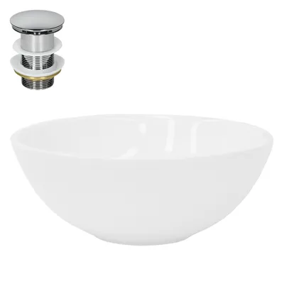 Obrázek produktu pro LuxeBath umyvadlo Umyvadlo na desku kulaté, Ø 28x11,6 cm, bílé, z keramiky, včetně odtokové soupravy bez přepadu