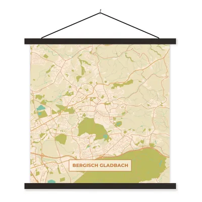 Produktbild von MuchoWow® Textilposter Bergisch Gladbach - Karte - Vintage - Stadtplan 120x120 cm mit schwarzem Rahmen - Aufhängungsset