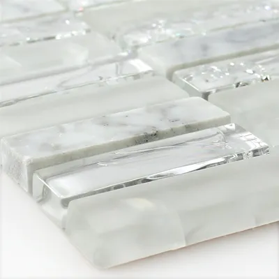 Produktbild von Glas Marmor Mosaikfliesen Weiß Malawi Bruchglas Stäbchen