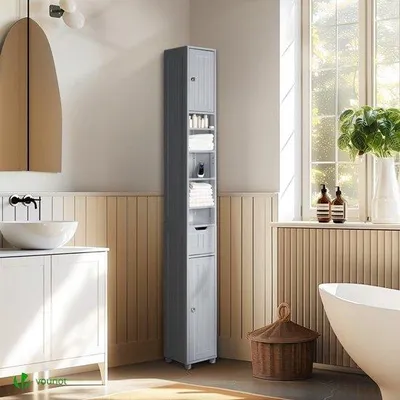 Immagine prodotto di Mobile da bagno alto, grigio, 20x20x180 cm, salvaspazio