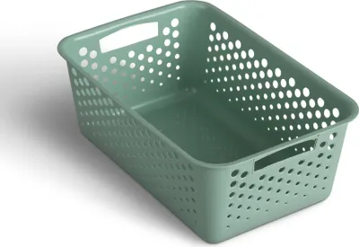 Immagine prodotto di Cestino portaoggetti 5L con manici - Senza BPA - Organizzatore ( 30 x 20 x 11 cm / Verde ) - Cestino per bagno cucina camera da letto, cestino per la casa