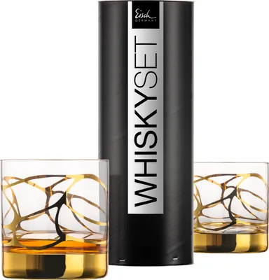 Zdjęcie produktu dla Eisch Vorteilset 2 Stück 2 Whiskygläser 500/14 in Geschenkröhre STARGATE GOLD 49950015 und Geschenk + Spende