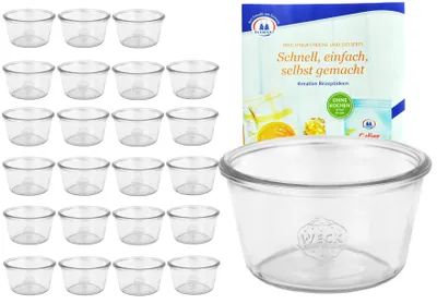Produktbild von 24er Set Weck Sturzgläser 290ml nieder, 1/5L Gläser inkl Gelierzauber Rezeptheft von Diamantzucker