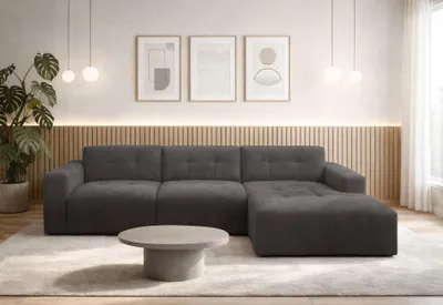 Image de AX LIVING Canapé en L Corlu, gris foncé, pour salon, 310 cm D