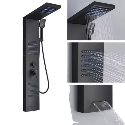 Produktbild von LED Duschpaneel Turmsystem, Doppelgriff, SPA Düsen, /h3divulliSchwarz 6004/li/ul/div