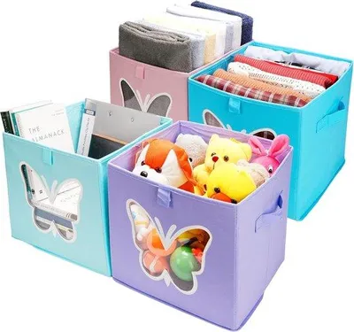 Produktbild von Famanu Aufbewahrungsboxen Set aus 4 faltbaren Stoffkörben – 30 × 30 × 30 cm – Für Kleidung und Bettwäsche