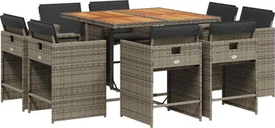 Produktbild von vidaXL 9-tlg. Garten-Essgruppe mit Kissen Grau Poly Rattan