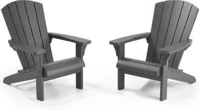 Produktbild von Keter Gartenstuhl Troy Adirondack, Graphit Holz-Look Kunststoff, wetterfest, ergonomisch, pflegeleicht, 160 kg