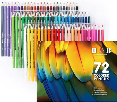Obrázek produktu pro H&B 72 barevných tužek, předostřené, barevné skicovací tužky, potřeby pro umělce, silné 3 mm jádro, s pouzdrem pro studenty, začátečníky, dospělé, umělce, kreslení, skicování, omalovánky, dekorace, děti, malování, vybarvování, DIY projekty, dárek