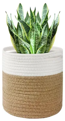 Immagine prodotto di Vaso da fiori con inserto, 30 cm, cotone, bianco/marrone