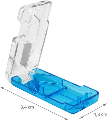 Produktbild von WELLGRO Tablettenschneider mit Metallklinge - Kunststoff - blau/transparent - 8 x 3,8 x 1,7 cm (LxBxH) - Menge wählbar, Stückzahl:24 Stück