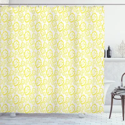 Image de ABAKUHAUS Rideau de douche Soleil, jolis personnages souriants sur le thème des enfants, motif répétitif, 175 x 200 cm, jaune et blanc