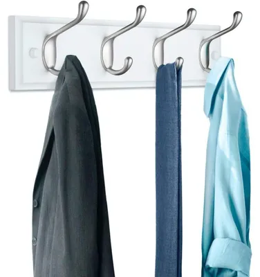 Productafbeelding van Wandkapstok - 42 Cm - Muur / Wandkapstok - Met 4 Kledinghaken - Wandmontage - Kledingrek Wandgarderobe - Kleur: WIT