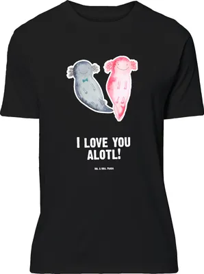 Produktbild von Mr. & Mrs. Panda Größe L T-Shirt Axolotl Liebe - Schwarz - Geschenk, Shirt, für Freundin, mit Spruch, Hochzeitstag, Frauen, Männer, Valentinstag, Partner, Tshirt