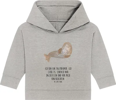 Produktbild von Mr. & Mrs. Panda Organic Baby Hoodie Robbe Lachen 12. - 18. Monat - Heather Grey - Geschenk, Kapuzensweatshirt, Kapuzenshirt, Robben, Strand, Nordsee, Lustige Sprüche