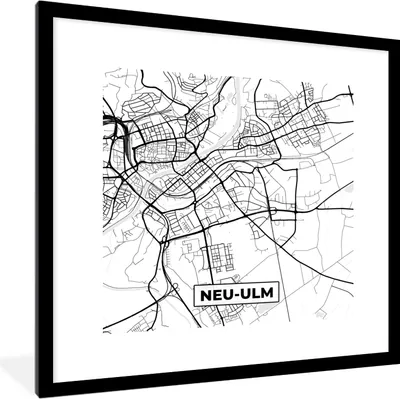 Produktbild von MuchoWow® Gerahmtes Poster Neu-Ulm - Karte - Stadtplan - Wegbeschreibung 40x40 cm - Poster mit Schwarzem Bilderrahmen Wandposter Rahmen Foto Bilder - Poster - Plakat im Rahmen