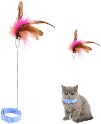 Image de Jouet interactif pour chat, jouet stimulant avec plume et clochette, souple, pour chats d'intérieur, pour chatons, bleu