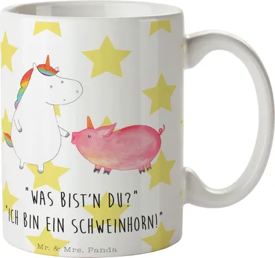 Produktbild von Mr. & Mrs. Panda Becher Einhorn Schwein - Weiß - Geschenk, Motivtasse, Kaffeetasse, Einhörner, Kaffeebecher, Freundin, Unicorn, Tasse, Trinkbecher, cappuccinotasse