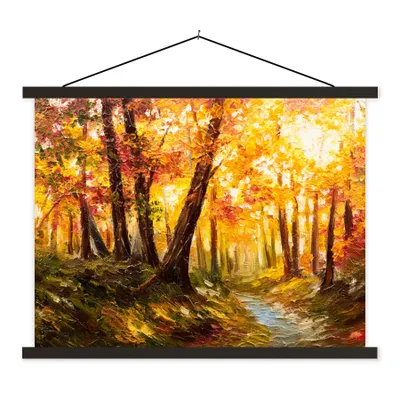 Produktbild von MuchoWow® Textilposter Gemälde - Herbst - Wald - Ölgemälde 60x45 cm mit schwarzem Rahmen - Poster Schlafzimmer