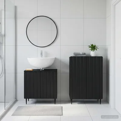 Zdjęcie produktu dla Maison Exclusive - Zestaw dwóch szafek łazienkowych ZWOLLE, czarny, płyta drewniana