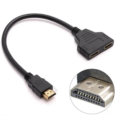 Produktbild von HDMI Splitter Adapter 1 auf 2, 1080P HDMI Stecker auf Dual HDMI Buchse, passiver HDMI Verteiler für zwei gleiche Monitore, HDTV, Monitor, Projektor