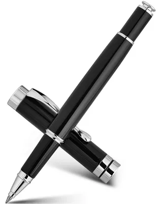 Produktbild von Tintenroller Metall Schwarz-Chrom Silberakzente Geschenkset 0,5mm Ersatzmine