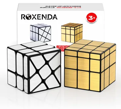 Produktbild von ROXENDA Speed Zauberwürfel Set, Würfel Set mit Silber Mirror Cube und Gold Mirror S Cube, Unregelmäßig 3x3x3 SpeedCube Twisty Spiegelwürfel