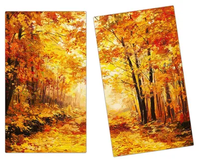 Produktbild von Spritzschutz Herdabdeckplatte Schneidebrett aus Glas Herbstwald 2-Teilig (60x52cm)