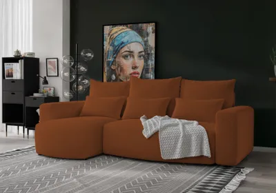 Produktbild von 4ALLHOME Ecksofa mit Schlaffunktion Travis, Couch, Sofa mit Bettkasten, Eckcouch, L-Form, Schlaffsofa, Universal, Boucle Centaur 06 Kupfer