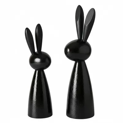 Produktbild von 2tlg. Hase LOTIS schwarz aus Holz Holzhase moderne Osterdeko (2 Größen)