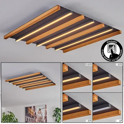 Produktbild von Spirago dimmbare Deckenlampe aus Metall/Holz/Kunststoff in Schwarz/Natur/Weiß