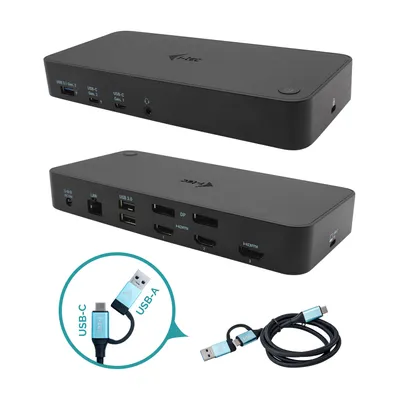 Produktbild von i-tec USB 3.0 / USB-C / Thunderbolt, 3x 4K Docking Station + Power Delivery 100W, Kabelgebunden, USB 3.2 Gen 1 (3.1 Gen 1) Type-C, 100 W, 3,5 mm, 10,100,1000 Mbit/s, Schwarz
