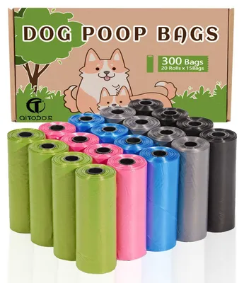 Imagen del producto de Bolsas para recoger excrementos de perro, de polietileno, 31x22 cm, 300 unidades, en 5 colores, para uso en exteriores