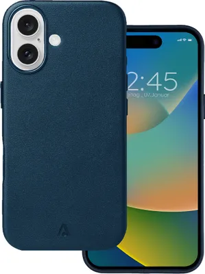 Produktbild von alkaya. iPhone 16 Schutzhülle kompatibel mit Magsafe, Handyhülle, vegane und schmutzabweisende Lederhülle - dunkelblau
