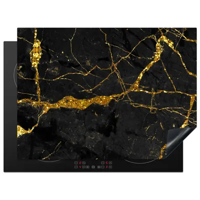 Obrázok produktu pre KitchenYeah® Kryt varnej dosky mramor - zlatý - čierny - mramorový vzhľad - luxusný - trblietavý, 71x52cm, kuchynská dekorácia, keramický kryt varnej dosky, krycia doska na varnú dosku