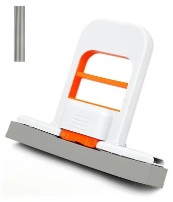 A close-up, angled view of a white and orange mini PVA sponge mop with a gray sponge head, set against a white background.