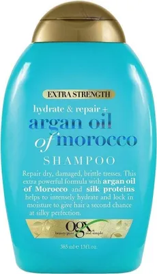 Productafbeelding van Ogx Argan Oil Hydraterende en Reparerende Shampoo, extra sterk, 385 ml
