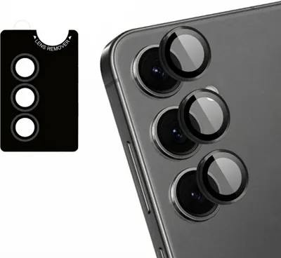 Zdjęcie produktu dla Szklana folia ochronna na obiektyw aparatu, 2 sztuki, dla Samsung Galaxy S25 - czarna