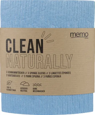 Produktbild von Schwammtuch Clean Naturally 17 x 19,5 cm (B x L) Zellulose/Baumwollfasern/Glaubersalz farbig sortiert 3 St./Pack.