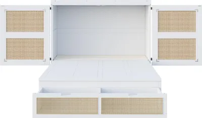 Produktbild von MODFU  klappbares Wandbett  140x200 Schrankbett -ohne Matratze mit Lattenrost,Holzbett mit Stauraumschubladen, platzsparendes Design,Weiß
