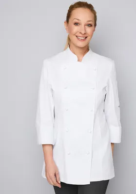 Produktbild von Damenkochjacke Langarm, tailliert, Fb. weiß, Gr. L : weiß : L : 100% Baumwolle 230 g/m² (15)