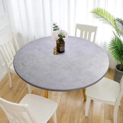 Obrázek produktu pro Kulatý vinylový elastický okraj Vodotěsný otíratelný ubrus(120 cm)šedý)