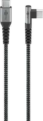 Produktbild von USB-C-auf-USB-C-Textilkabel mit Metallsteckern (spacegrau/silber), 90°, 2 m