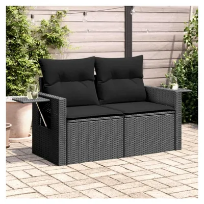 Produktbild von Gartensofa 2-Sitzer für Balkon und Terrasse, Rattansofa in Schwarz