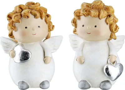 Produktbild von Gilde Figur, Engel, "Herve", Herzmotiv, Poly, grau, VE 6, 2 Stück wie abgebildet, L. 7 cm, B. 10 cm, H. 13 cm 55090