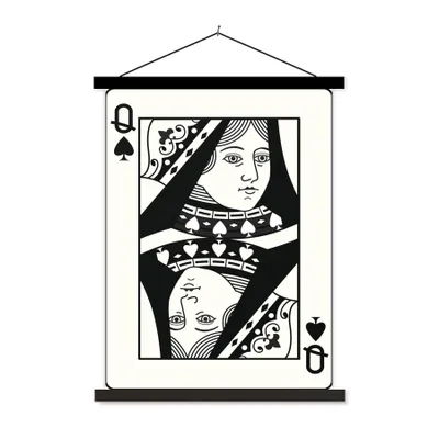 Produktbild von MuchoWow® Textilposter Illustration einer Pik-Dame-Spielkarte 90x120 cm mit schwarzem Rahmen - Dekoration