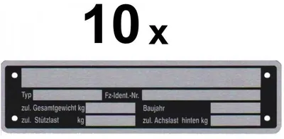 Produktbild von 10 x Blanko Typenschild Anhängertypenschild Neutral Anhänger Vers. 2