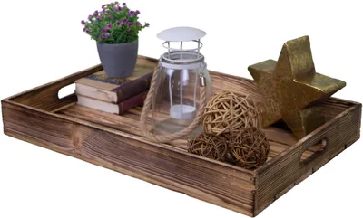 Produktbild von Serviertablett in geflammt 60x40x8cm Holztablett Frühstückstablet Bartablett